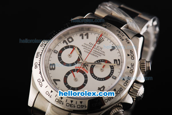 Rolex Daytona Swiss ETA 7750 Automatic Movement Full Steel with Numeral Markers and White Dial - Click Image to Close